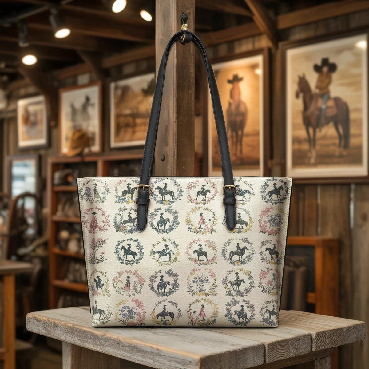  Wildflower Waltz Leather Tote Bag
