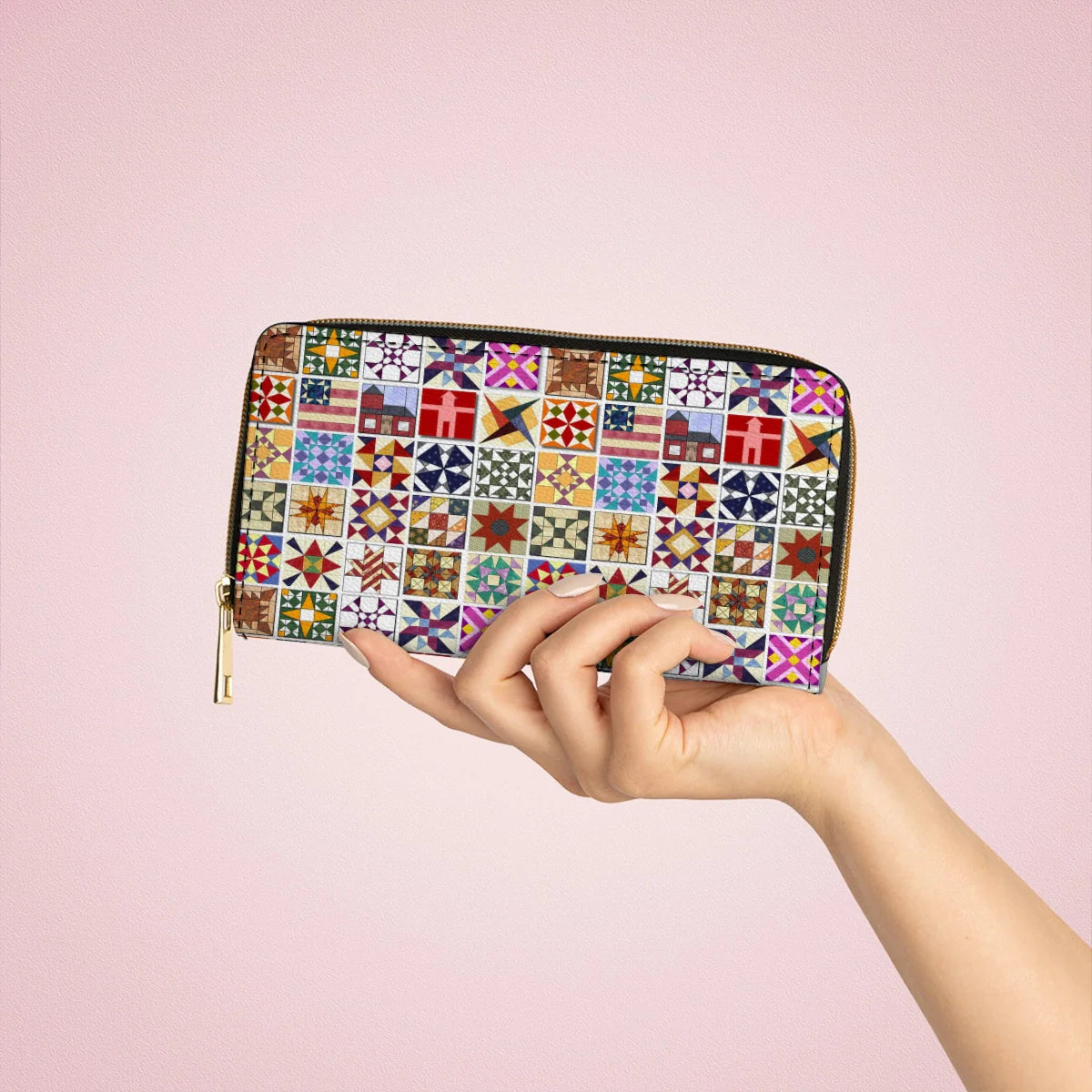  Leather Clutch Purse With Wristlet Strap Handle Quilting Blocks