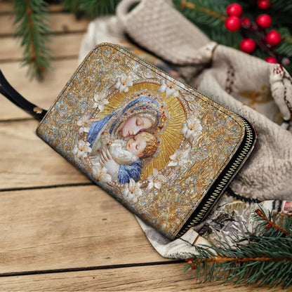  Leather Clutch Purse With Wristlet Strap Handle Holy Embrace