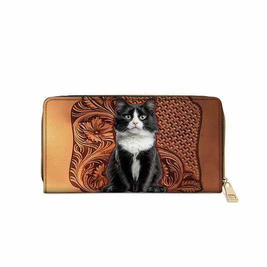  Leather Clutch Purse With Wristlet Strap Handle Tuxedo Charm