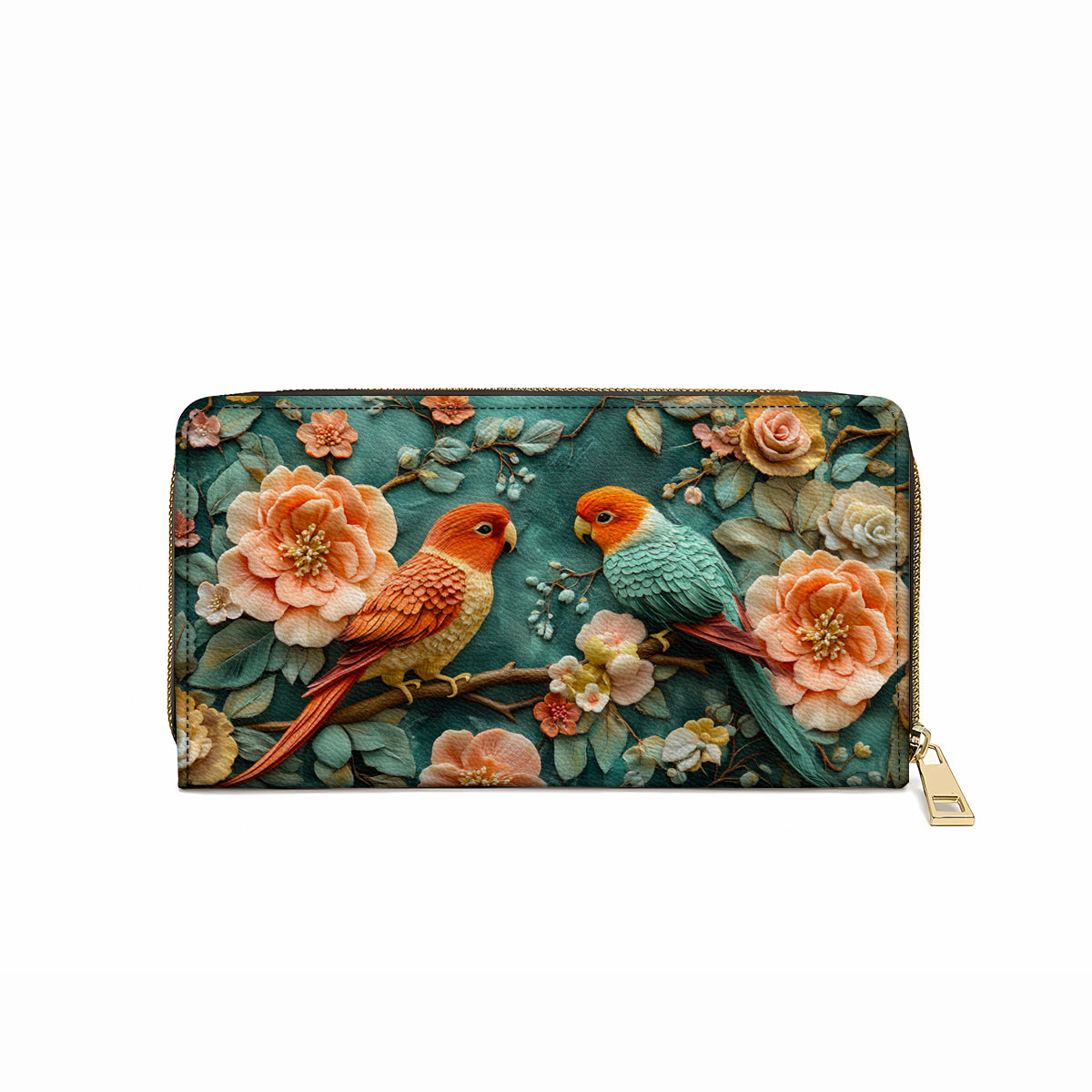  Leather Clutch Purse With Wristlet Strap Handle Whispering Lovebirds