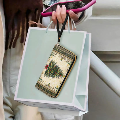  Leather Clutch Purse With Wristlet Strap Handle Classic Christmas Tree