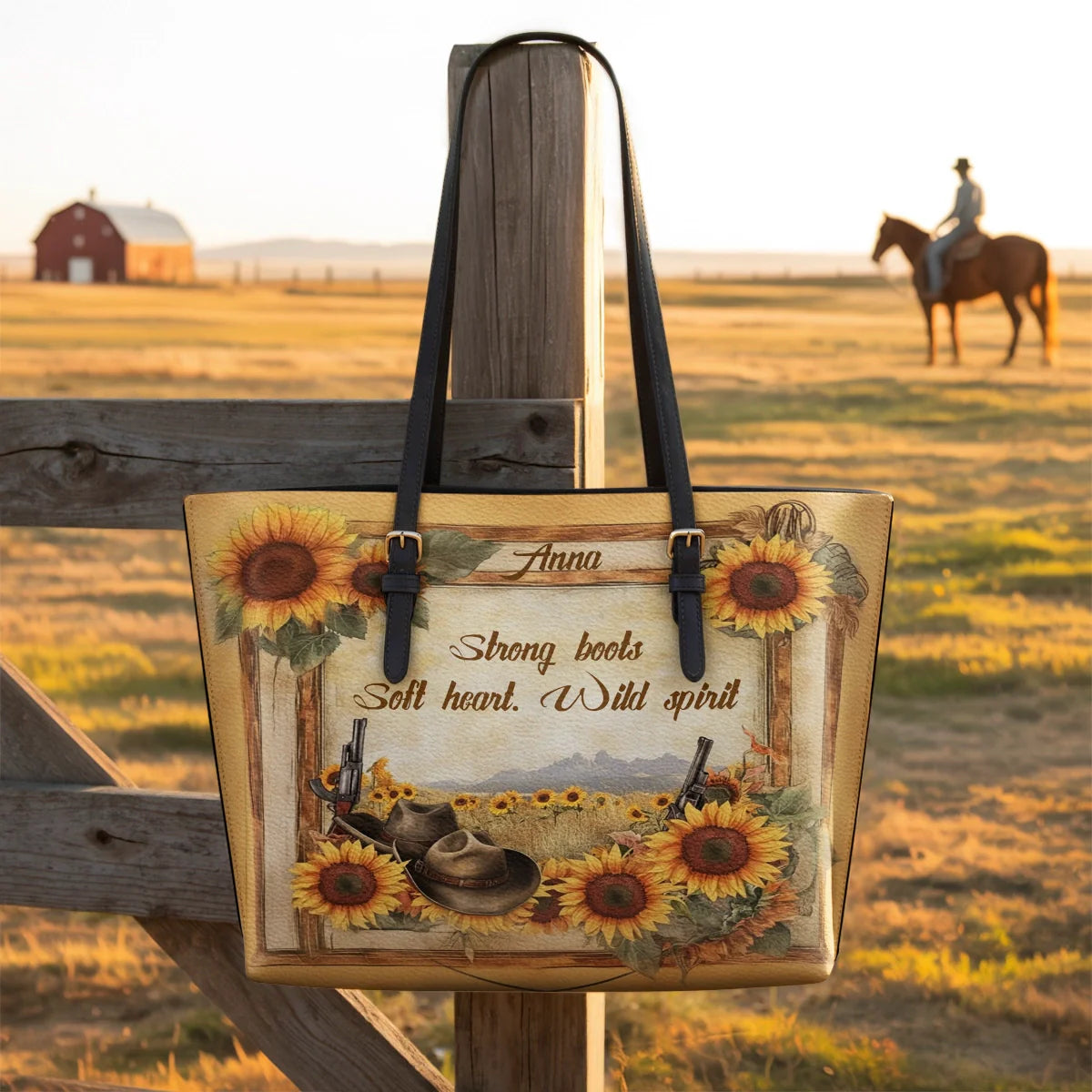  Personalized Wild Spirit Bloom Leather Tote Bag