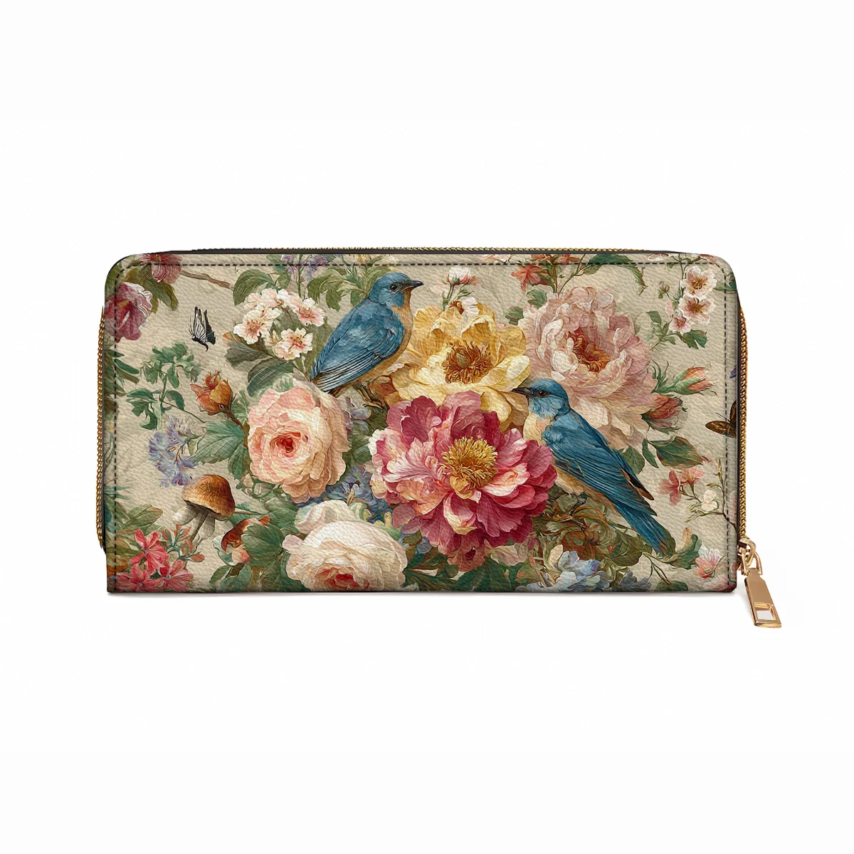  Leather Clutch Purse With Wristlet Strap Handle Bluebird Blossom