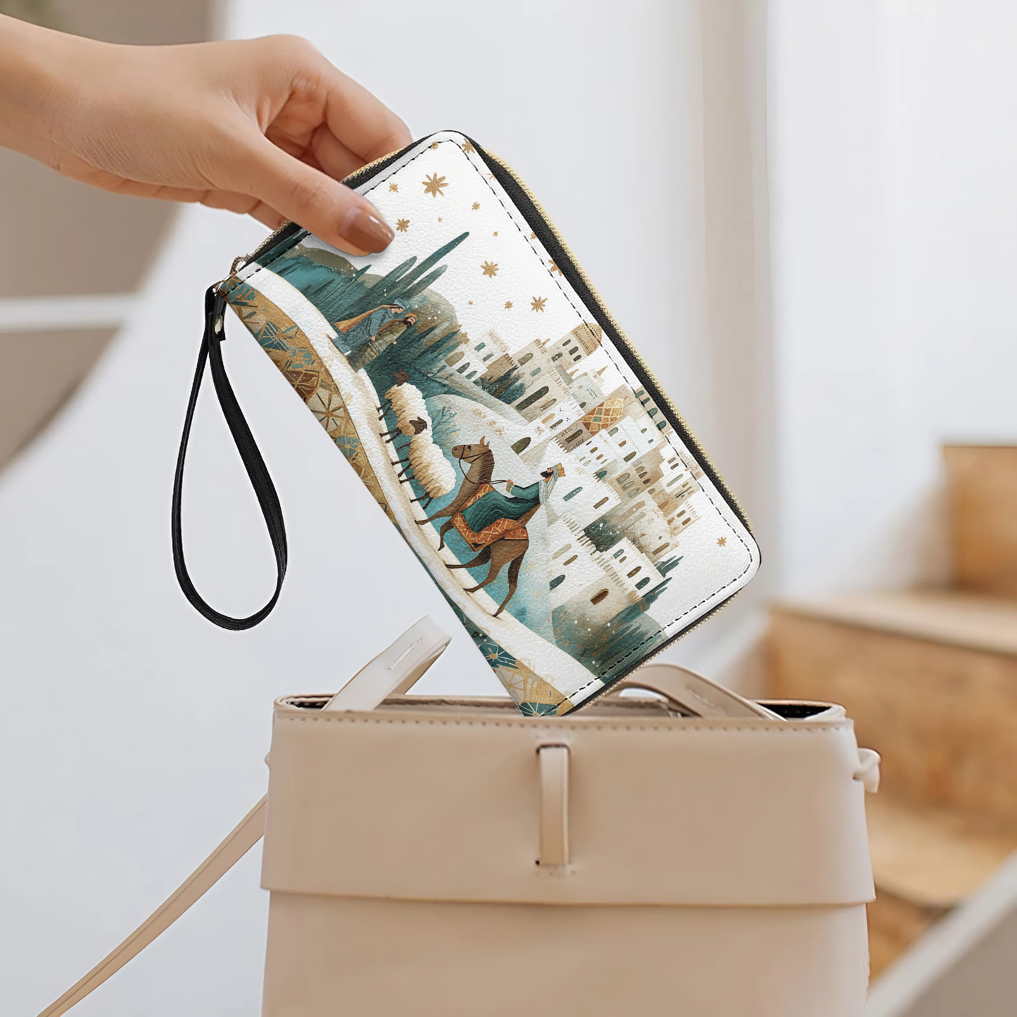  Leather Clutch Purse With Wristlet Strap Handle Starry Bethlehem Journey