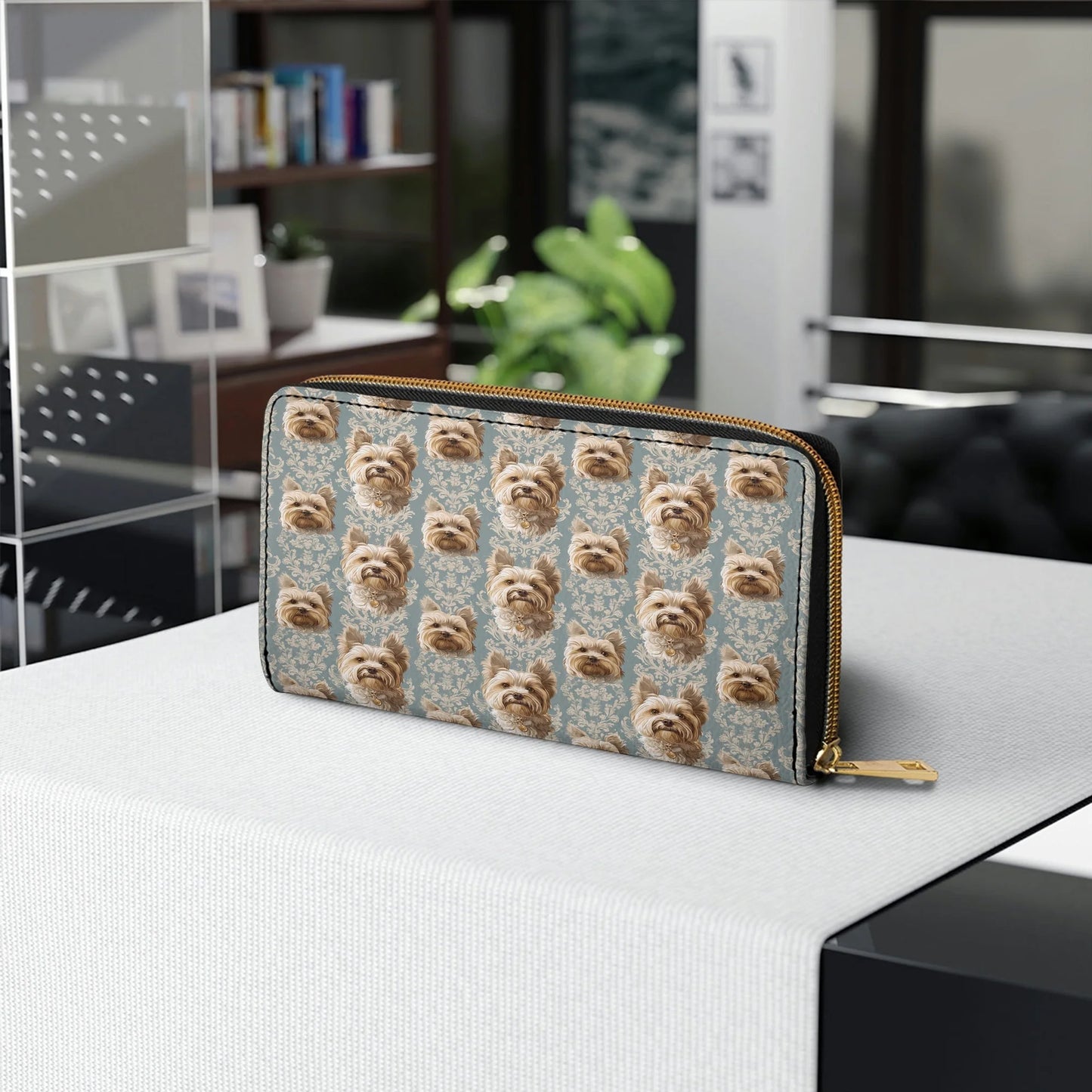  Leather Clutch Purse With Wristlet Strap Handle Yorkie Regal Delight