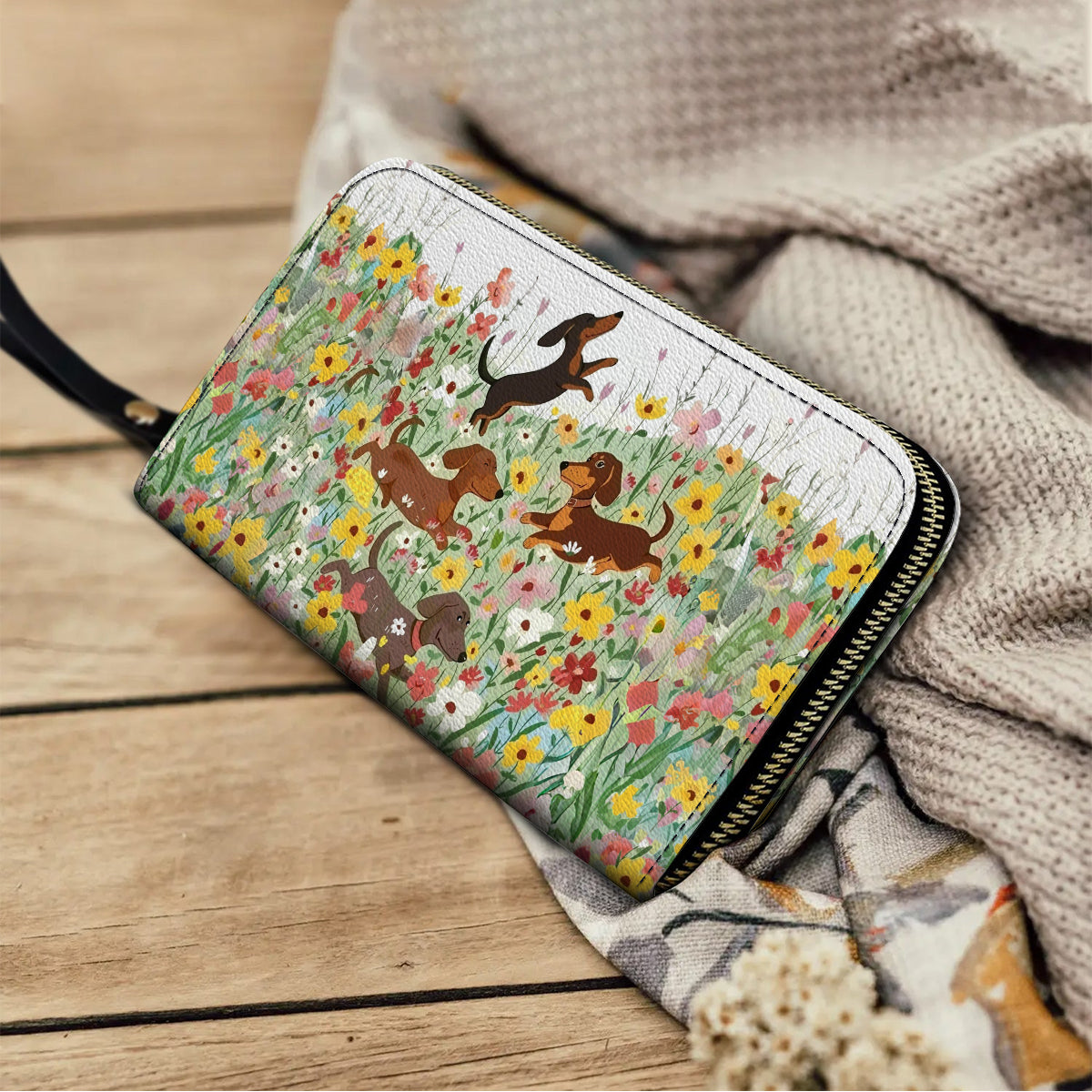  Leather Clutch Purse With Wristlet Strap Handle Traditional Flower Garden