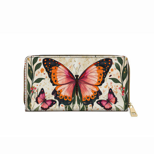  Leather Clutch Purse With Wristlet Strap Handle Winged Elegance