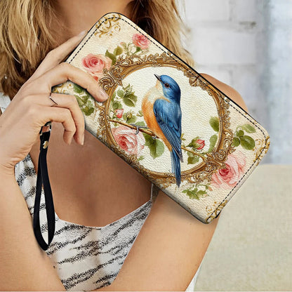  Leather Clutch Purse With Wristlet Strap Handle Royal Charm Bluebird