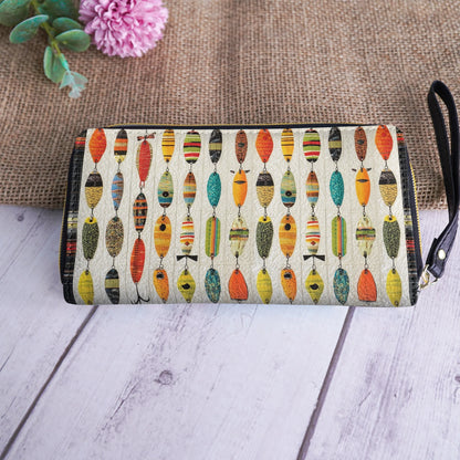  Leather Clutch Purse With Wristlet Strap Handle Fishing Big Catch