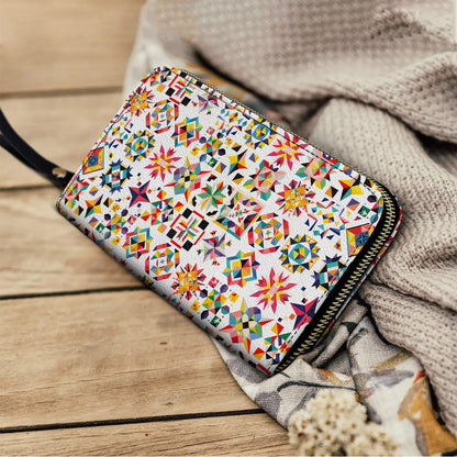  Leather Clutch Purse With Wristlet Strap Handle Quilting Magic Beautiful