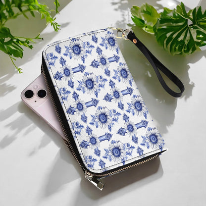  Leather Clutch Purse With Wristlet Strap Handle Sunflower Blooming With Grace