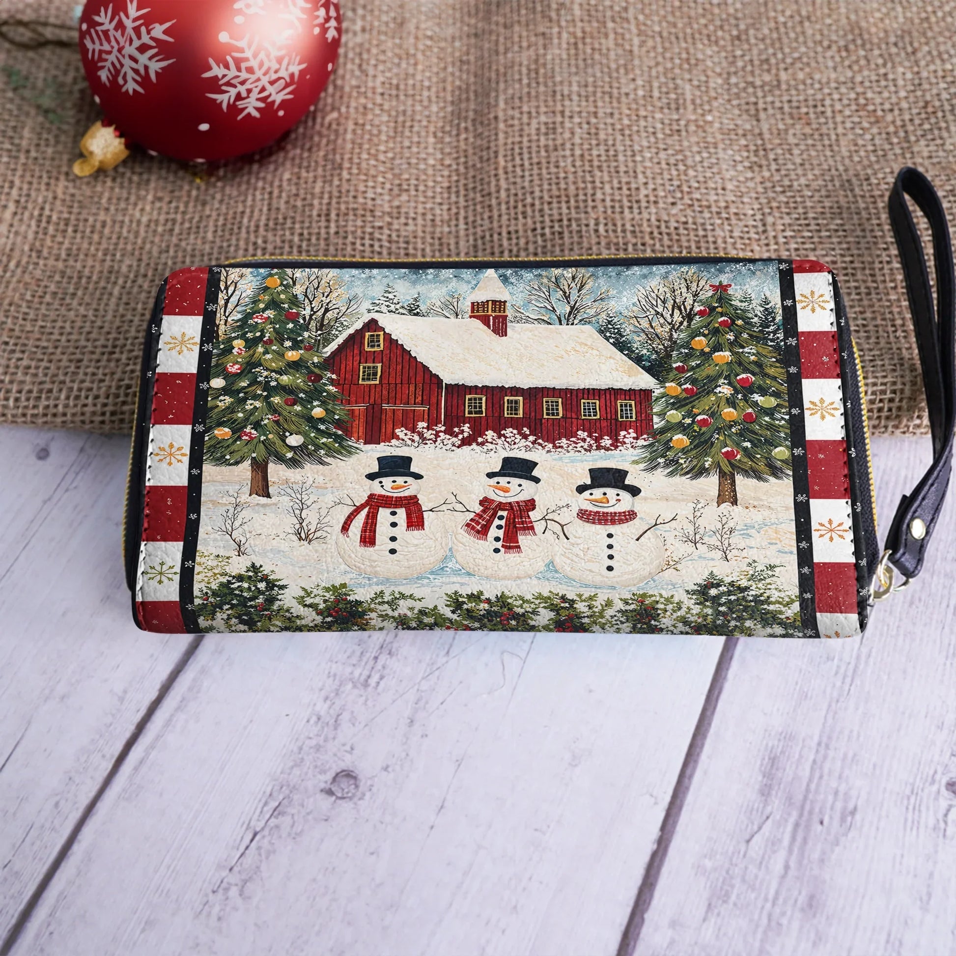  Leather Clutch Purse With Wristlet Strap Handle Country Christmas Charm