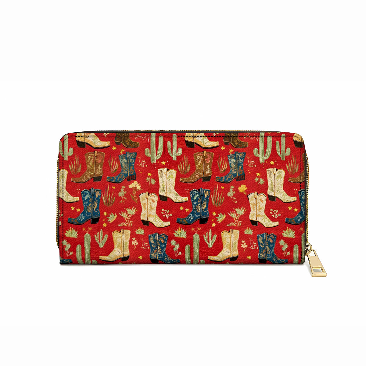  Leather Clutch Purse With Wristlet Strap Handle Glamorous Cowgirl Boot Pattern