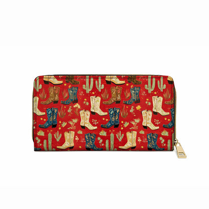  Leather Clutch Purse With Wristlet Strap Handle Glamorous Cowgirl Boot Pattern