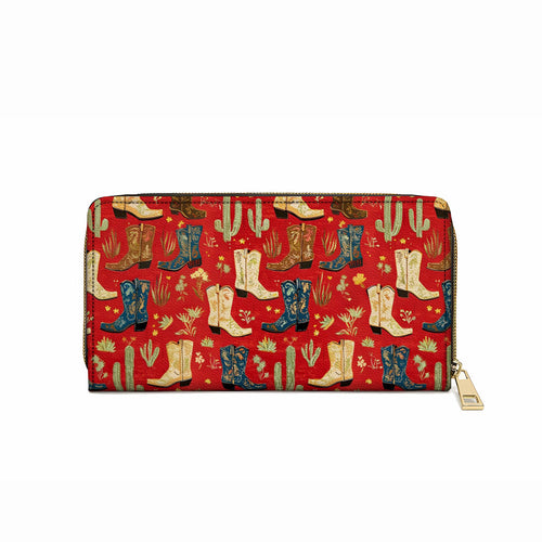  Leather Clutch Purse With Wristlet Strap Handle Glamorous Cowgirl Boot Pattern