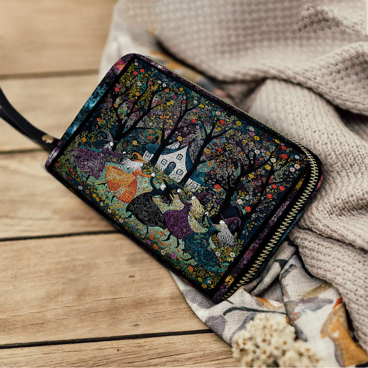 Leather Clutch Purse With Wristlet Strap Handle Beautiful Witchy Woman
