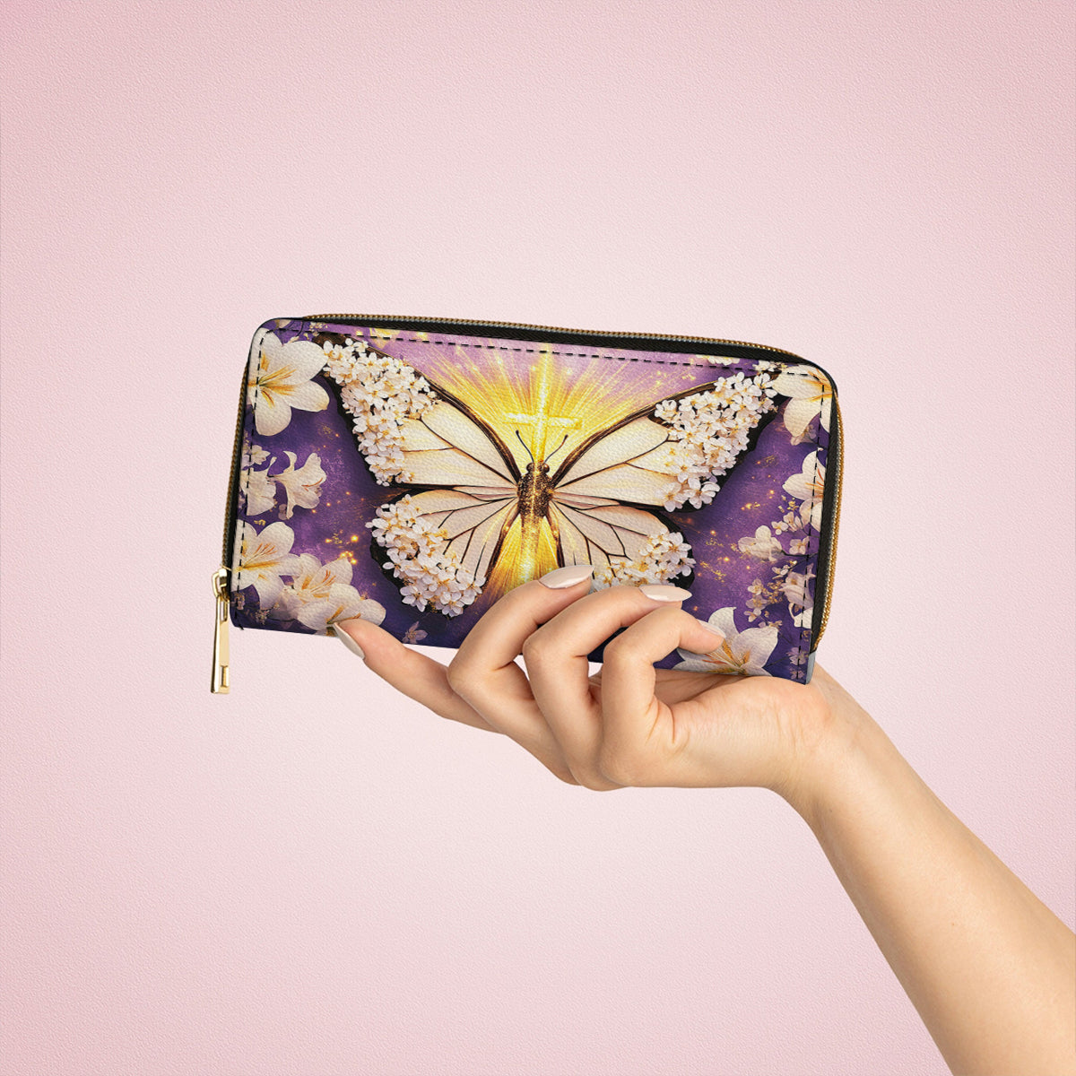  Leather Clutch Purse With Wristlet Strap Handle Pure Wings of Grace