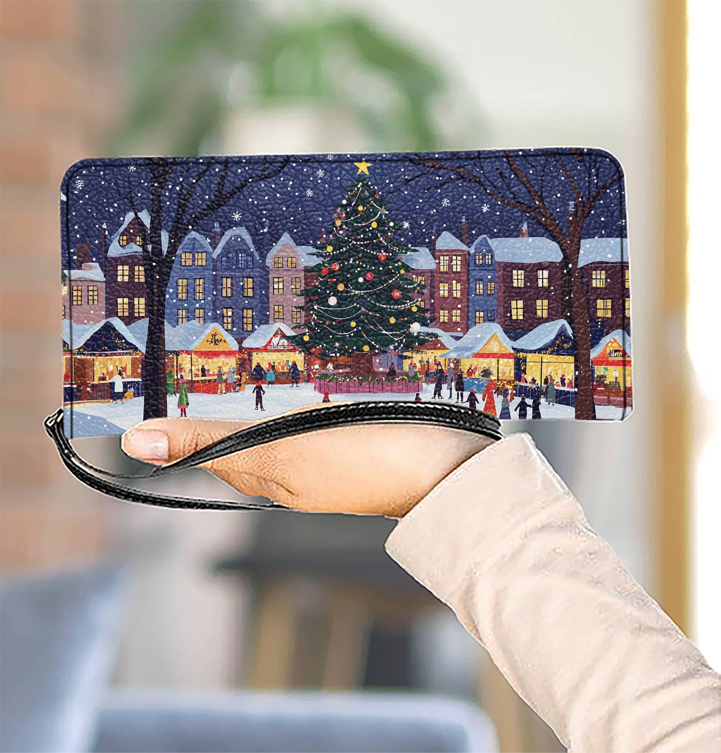  Leather Clutch Purse With Wristlet Strap Handle Christmas Market