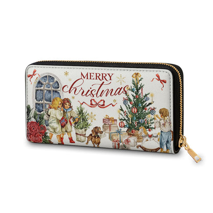  Leather Clutch Purse With Wristlet Strap Handle Holiday Nostalgia