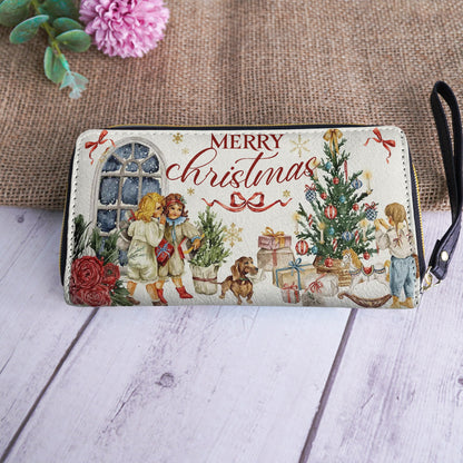  Leather Clutch Purse With Wristlet Strap Handle Holiday Nostalgia