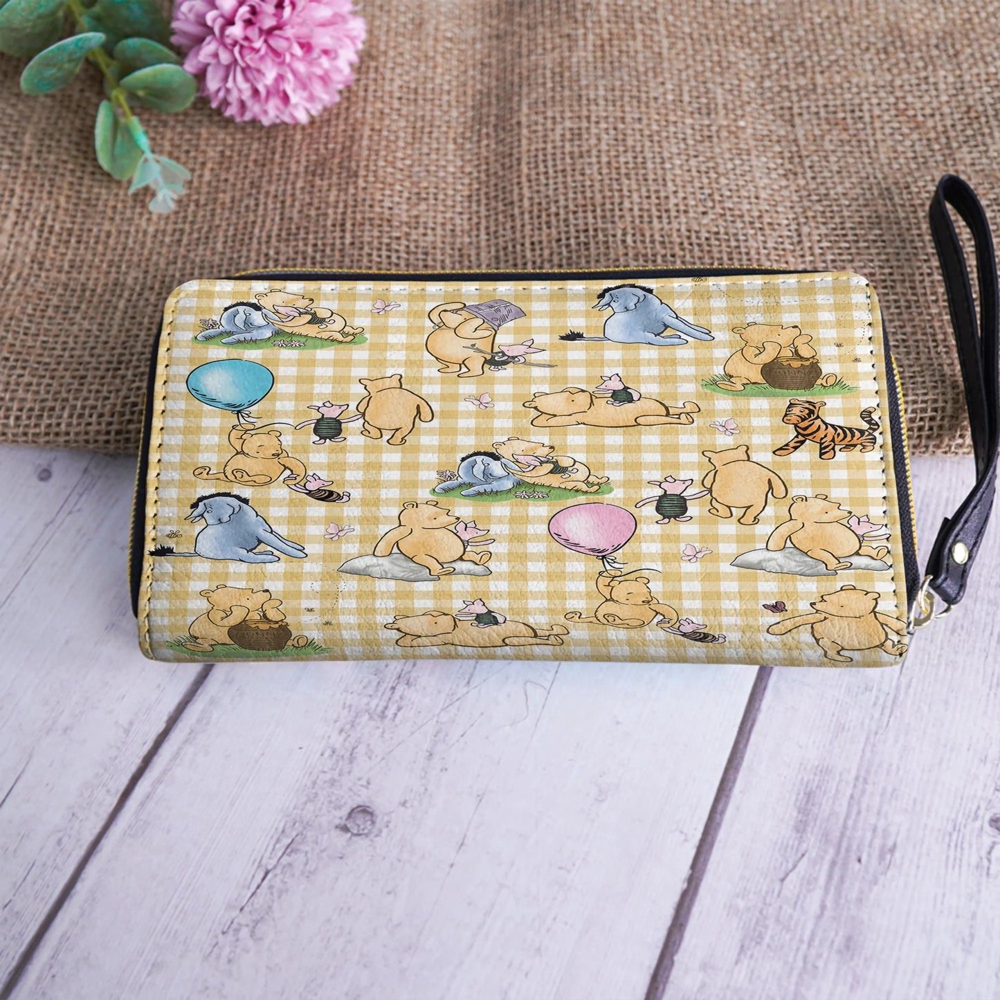  Leather Clutch Purse With Wristlet Strap Handle Sunny Days with Pooh