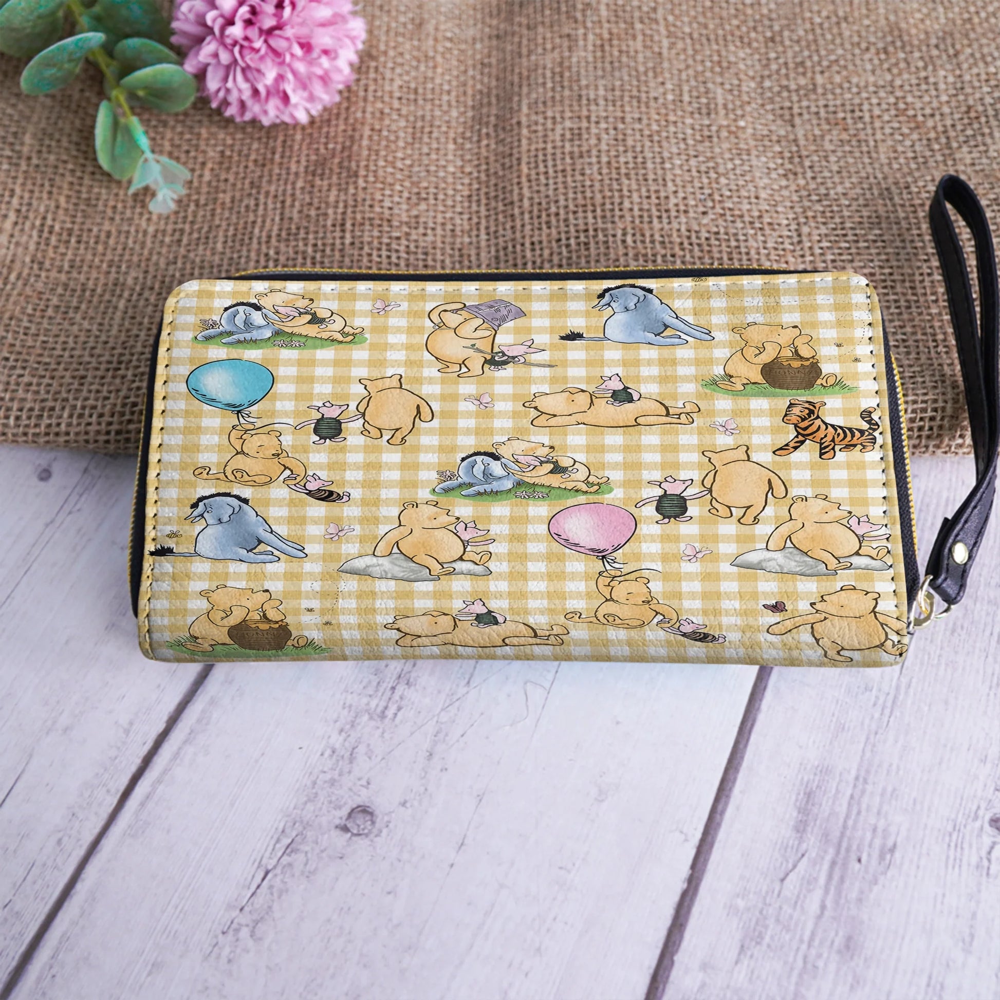  Leather Clutch Purse With Wristlet Strap Handle Sunny Days with Pooh