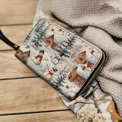  Leather Clutch Purse With Wristlet Strap Handle Snow Melody
