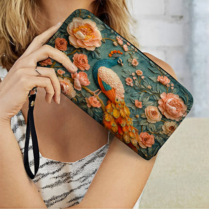  Leather Clutch Purse With Wristlet Strap Handle Majestic Plumage