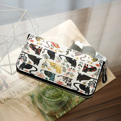  Leather Clutch Purse With Wristlet Strap Handle Botanical Cat Bliss