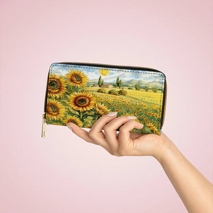  Leather Clutch Purse With Wristlet Strap Handle Sunflower Countryside Charm