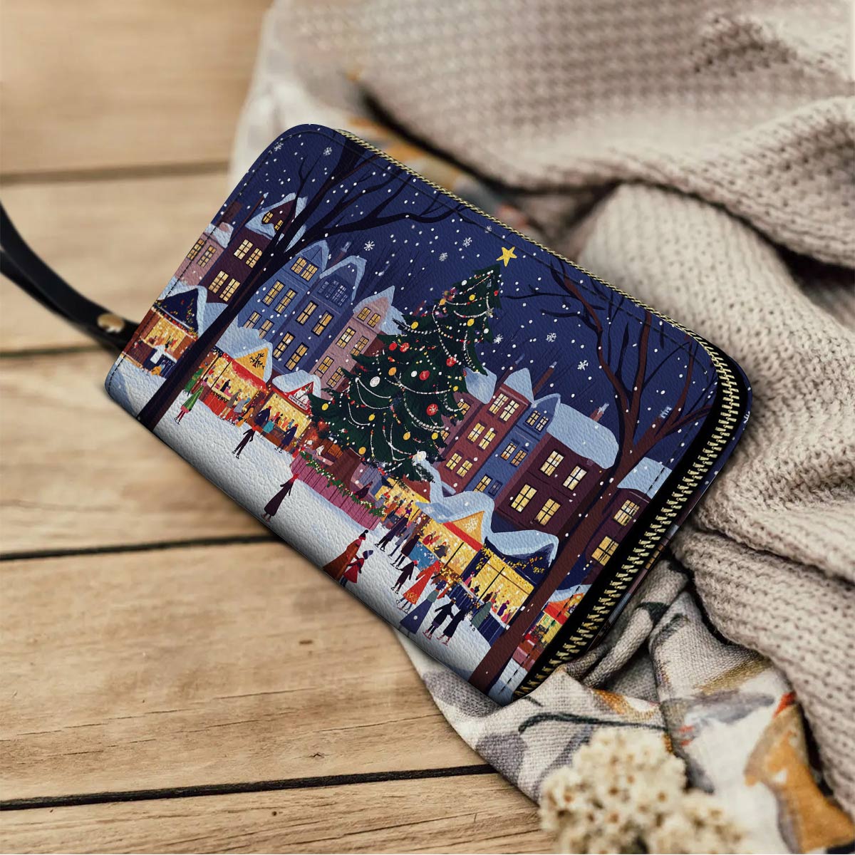  Leather Clutch Purse With Wristlet Strap Handle Christmas Market