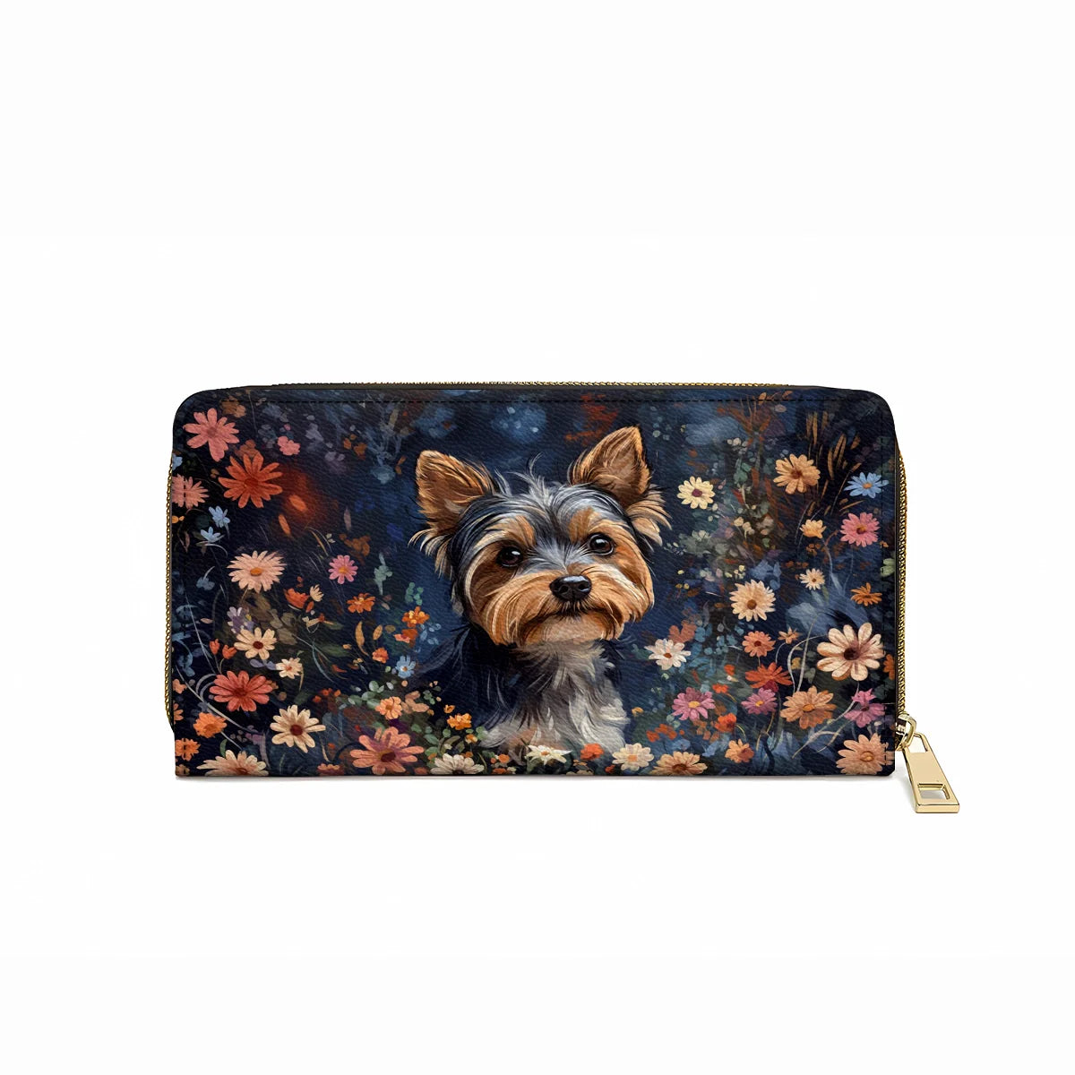 Leather Clutch Purse With Wristlet Strap Handle Enchanted Yorkie Bloom