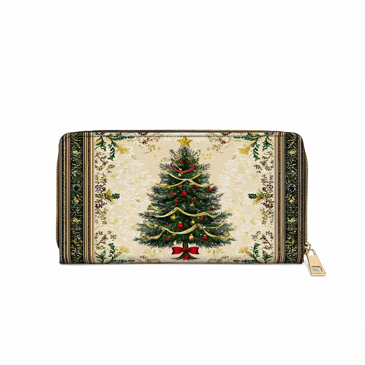  Leather Clutch Purse With Wristlet Strap Handle Classic Christmas Tree