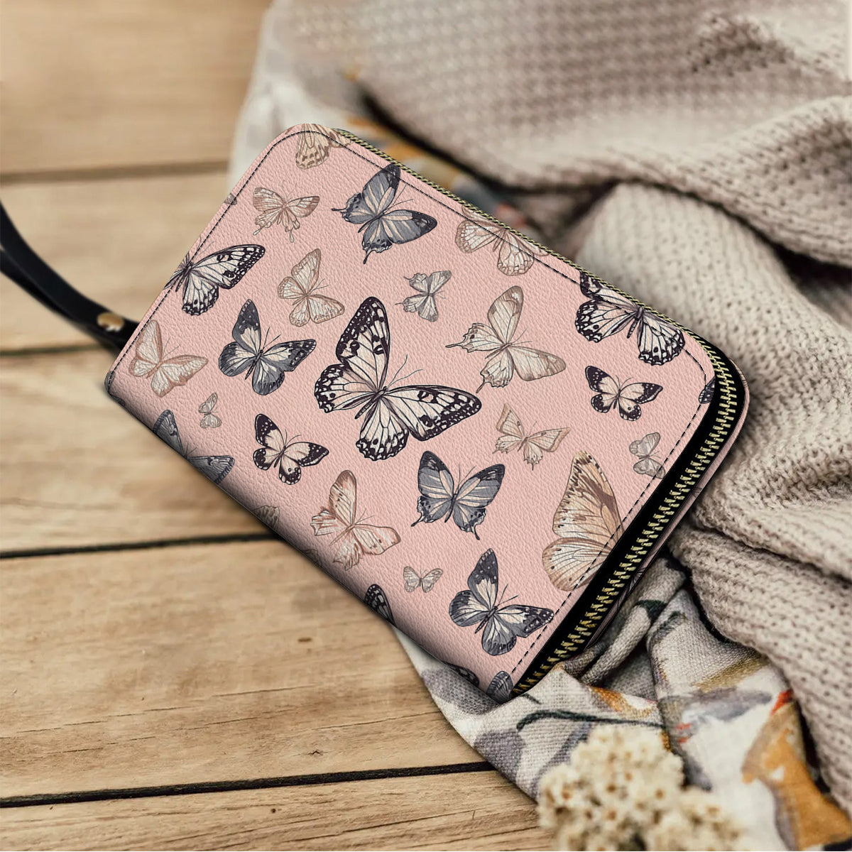  Leather Clutch Purse With Wristlet Strap Handle Wings of Delight