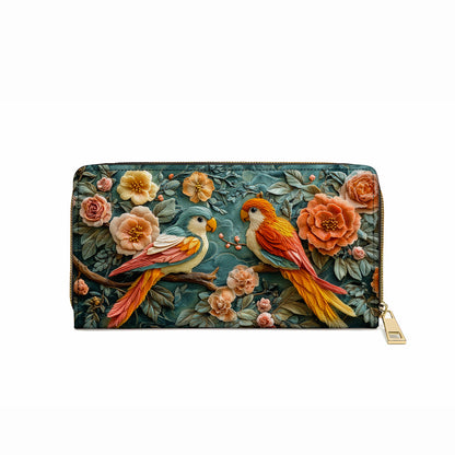  Leather Clutch Purse With Wristlet Strap Handle Ethereal Lovebirds