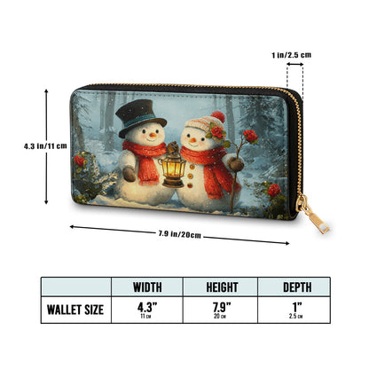  Leather Clutch Purse With Wristlet Strap Handle Snow Couple