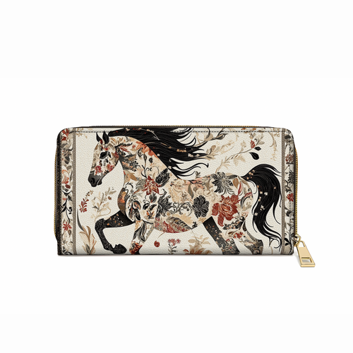  Leather Clutch Purse With Wristlet Strap Handle Galloping Grace