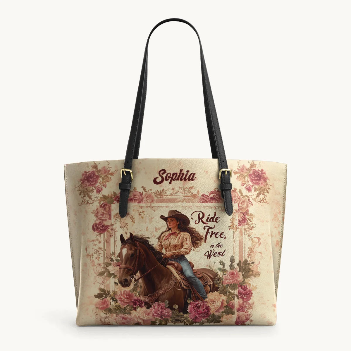  Personalized Wild Rose Rider Leather Tote Bag