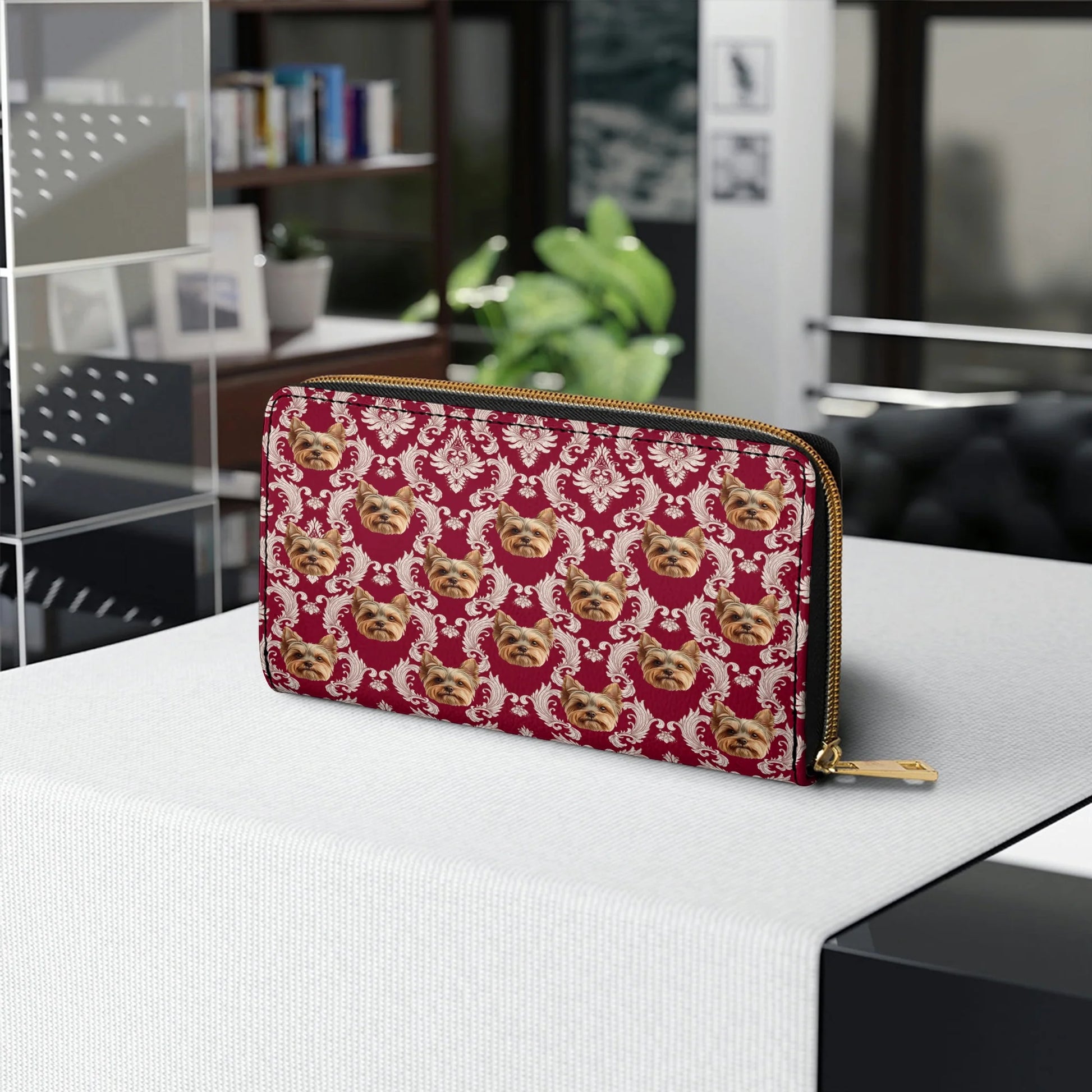  Leather Clutch Purse With Wristlet Strap Handle Royal Yorkie Charm