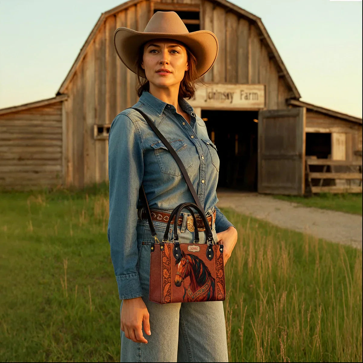  Personalized Regal Horse Bloom Leather Bag