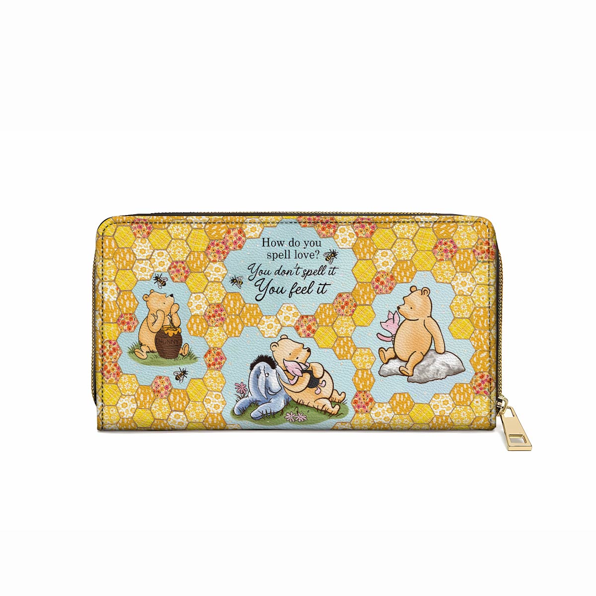  Leather Clutch Purse With Wristlet Strap Handle Pooh The Love Quote