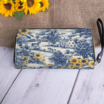  Leather Clutch Purse With Wristlet Strap Handle Texas Sunflower Heritage