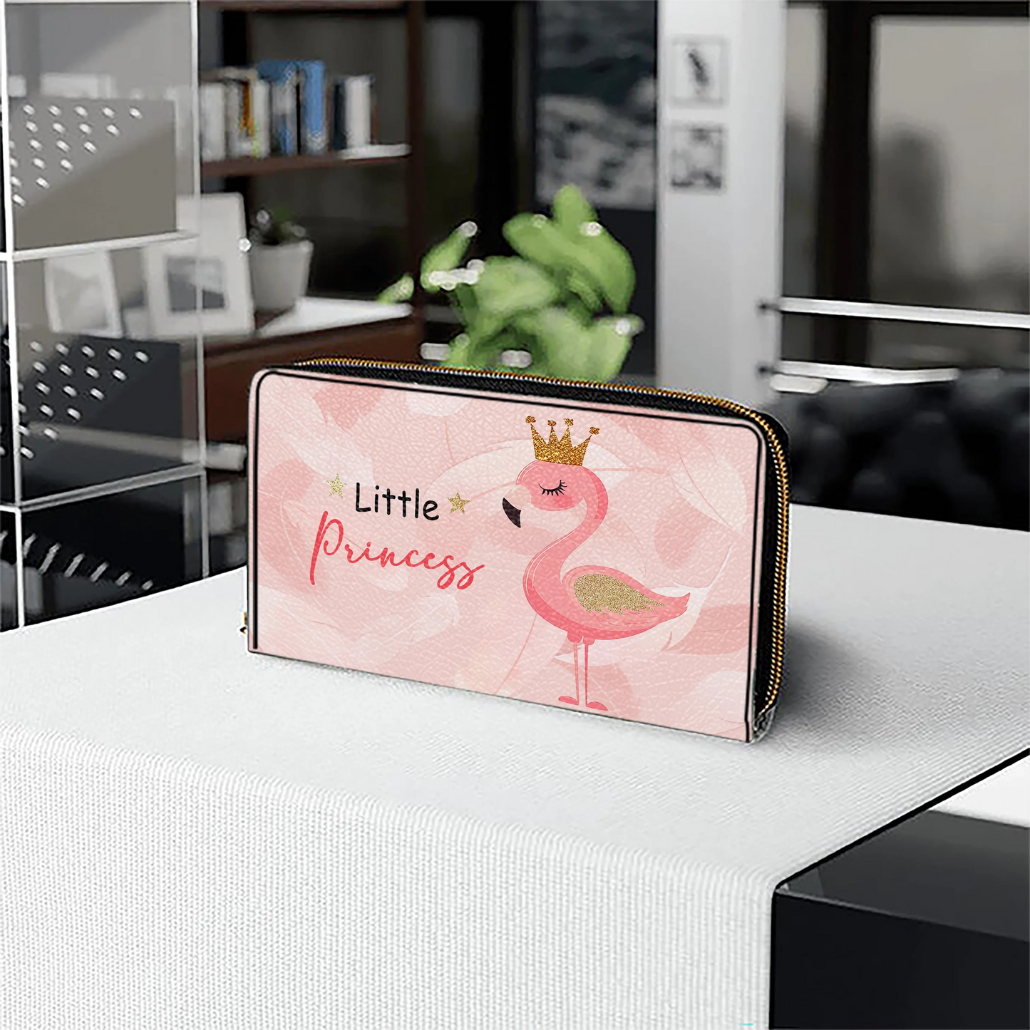  Leather Clutch Purse With Wristlet Strap Handle Little Princess Flamingo