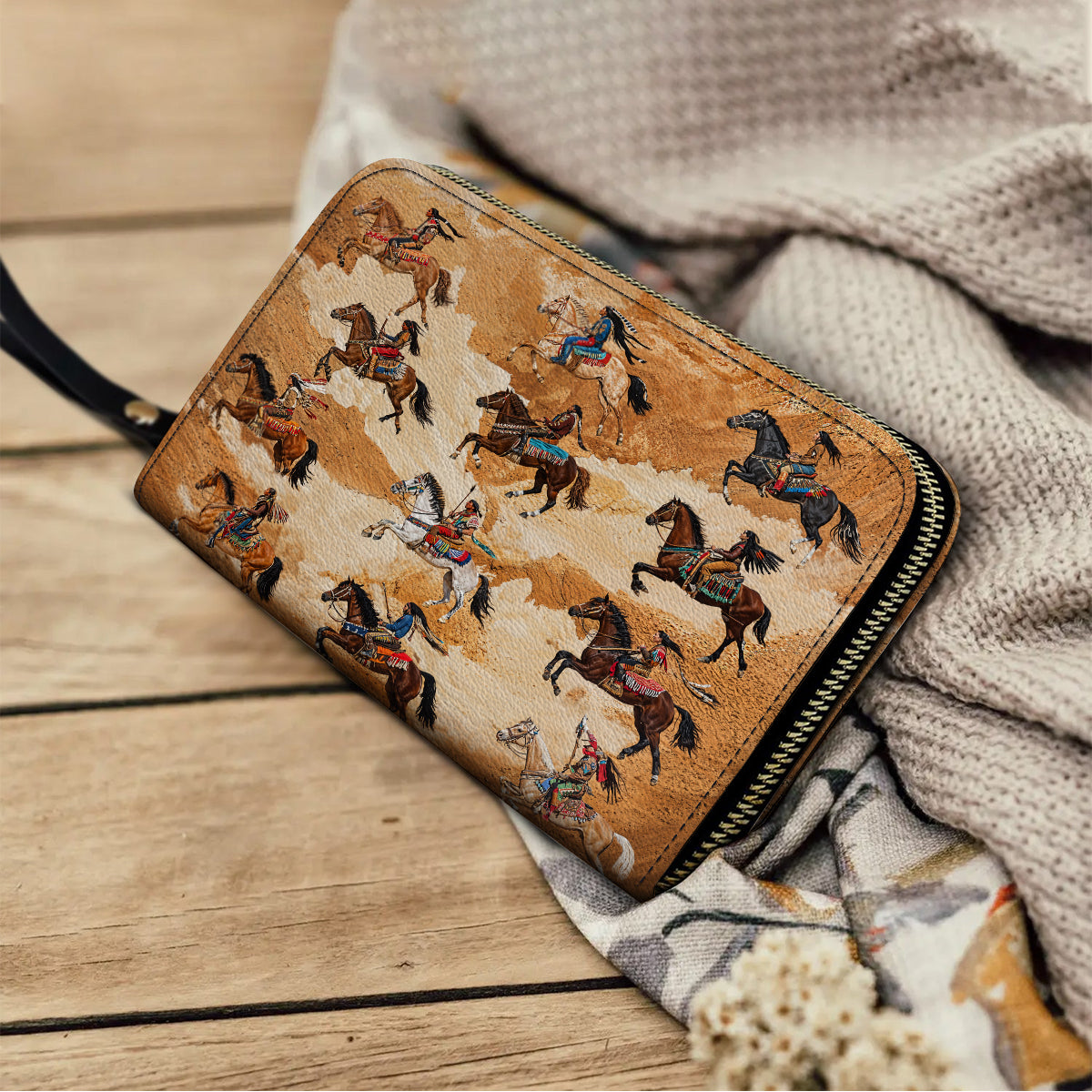  Leather Clutch Purse With Wristlet Strap Handle Leather Bag Wild Spirit Warrior