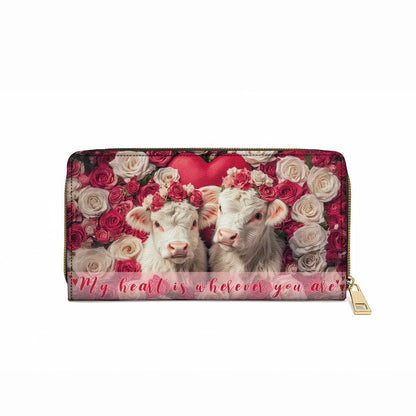  Leather Clutch Purse With Wristlet Strap Handle Valentine Cow Charm