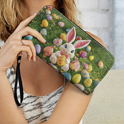  Leather Clutch Purse With Wristlet Strap Handle Easter Bunny