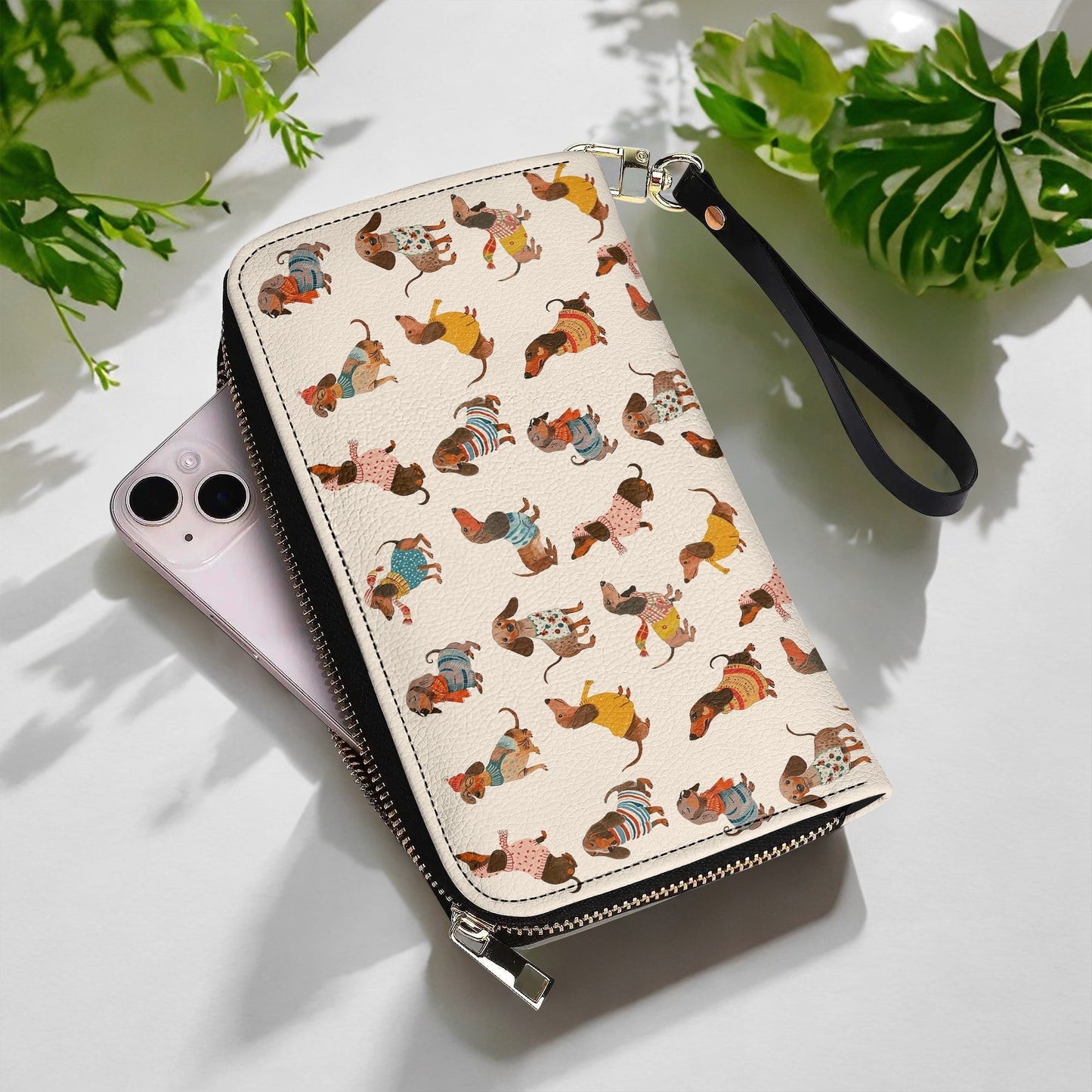  Leather Clutch Purse With Wristlet Strap Handle Dachshund Fashion Wiener
