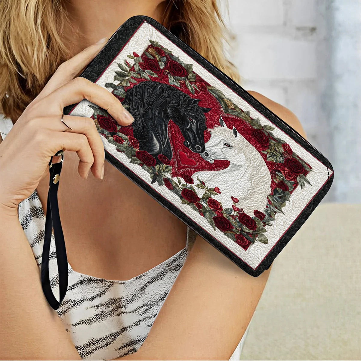  Leather Clutch Purse With Wristlet Strap Handle Eternal Love Horse