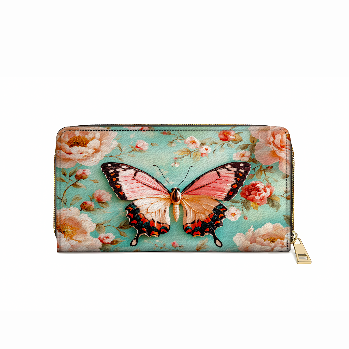  Leather Clutch Purse With Wristlet Strap Handle Ethereal Spring Butterfly